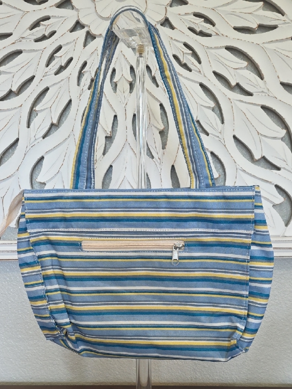 Kate Spade Striped Blue and Yellow Canvas Tote Small (P23) - Picture 2 of 9